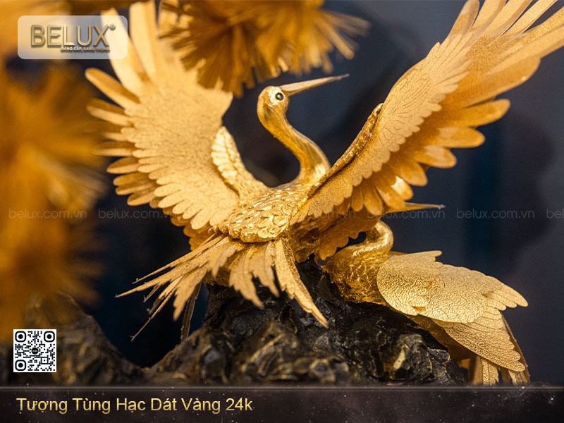 Tượng Tùng Hạc Dát Vàng 24k Cao 36cm Mẫu 2